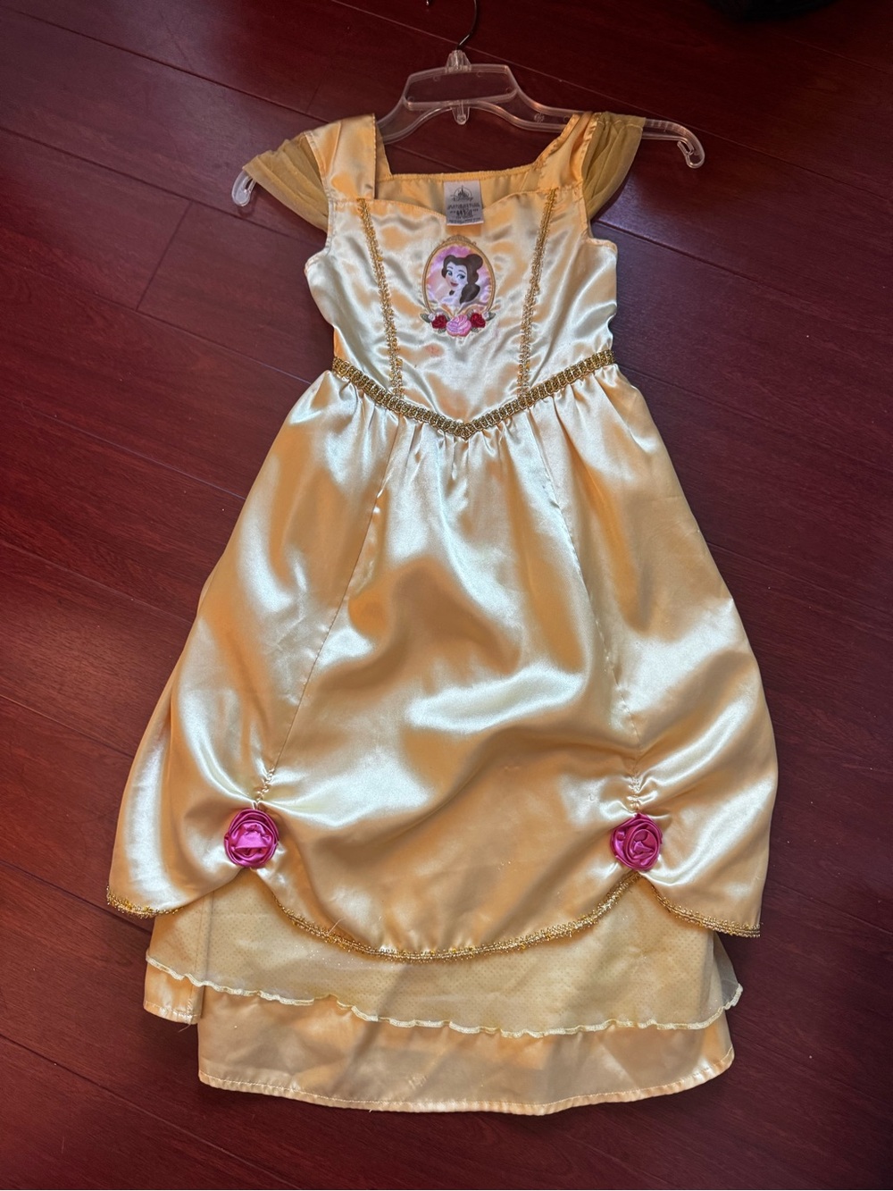 Disney Princess Belle Satin Dress with Pink Rose Accents
